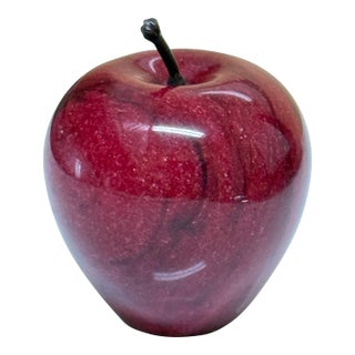 Exquisite Handmade Vintage Solid Marble Red Delicious Apple Paper Weight With a Stem For Sale