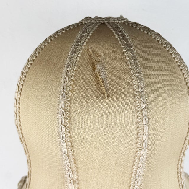 Vintage Italian Silk Lampshade Carved Wood Table Lamp, 1980s For Sale - Image 14 of 16