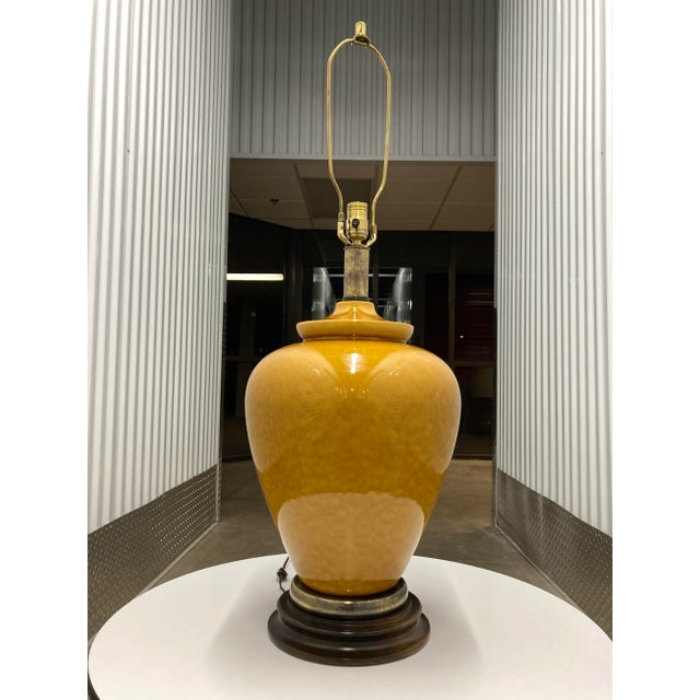 Mid 20th Century Large Frederick Cooper Crackle Glazed Porcelain Ginger Jar Table Lamp and Frederick Cooper Barrel Shade - a Pair For Sale - Image 5 of 13