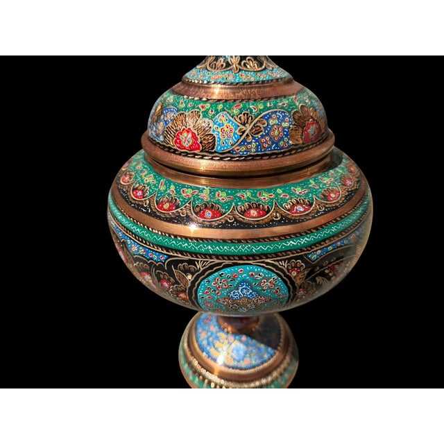 Vintage Hand Painted Copper Pedestal Urn For Sale - Image 12 of 12