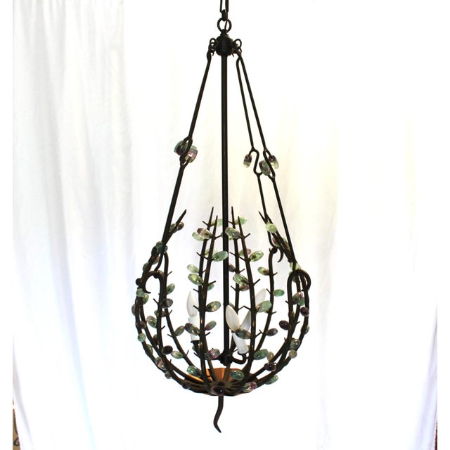 Mid-Century Iron & Semi-Precious Stones Chandelier After Andre Dubrevil For Sale - Image 12 of 12