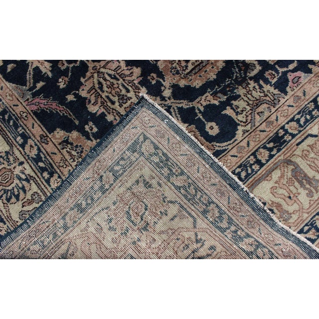 Turkish Rug With Deep Navy Background and Botanical Motifs For Sale In Atlanta - Image 6 of 7