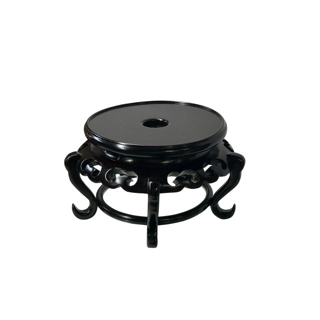 Asian 5.75" Oriental Black Brown 5 Legs Round Wood Stand Riser Easel For Sale - Image 3 of 6