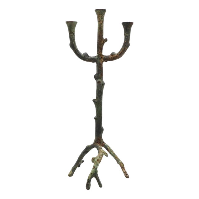 1970s Wrought Iron Candle Holder in Brutalist Giacometti Style For Sale