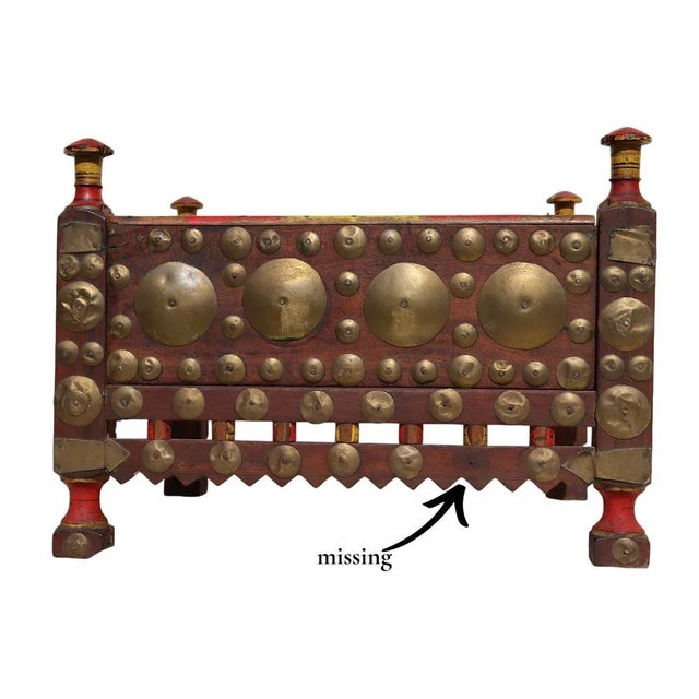 Vintage Wood Side Table with Brass Details, 1930s For Sale - Image 3 of 12