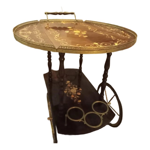 Mid 20th Century Italian Pioppo Style Tea Cart / Bar Cart For Sale