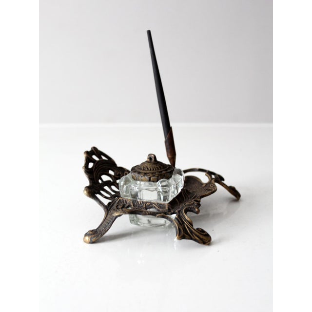 Art Nouveau Art Nouveau Style Inkwell and Pen Holder Desk Set For Sale - Image 3 of 12
