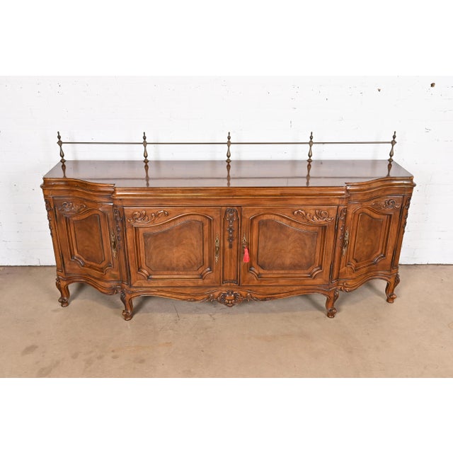 Karges Furniture Karges French Provincial Louis XV Carved Burled Walnut Sideboard or Bar Cabinet For Sale - Image 4 of 12