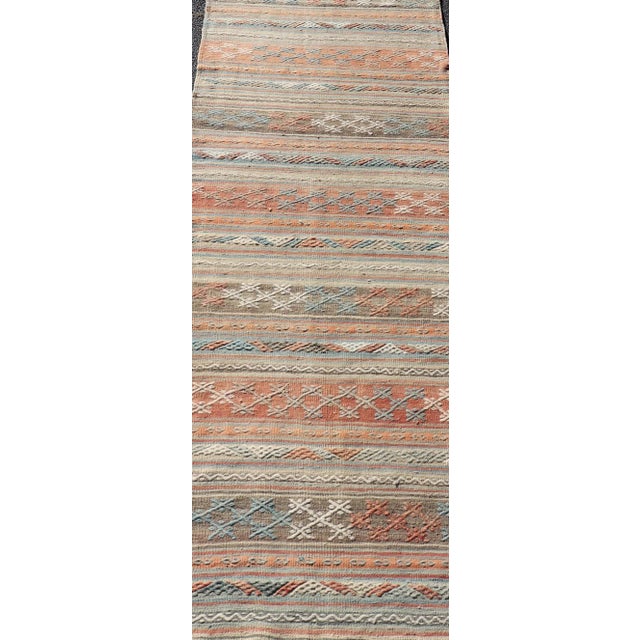 Textile Mid 20th Century Turkish Vintage Kilim Runner With Horizontal Stripes in Bright Tones For Sale - Image 7 of 11