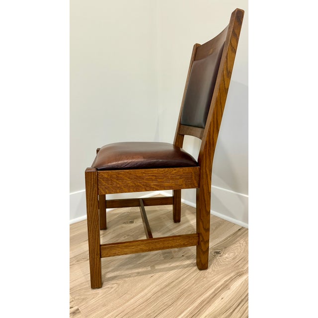 Mission Stickley Mission Oak Leather Back Cottage Side Chair For Sale - Image 3 of 12
