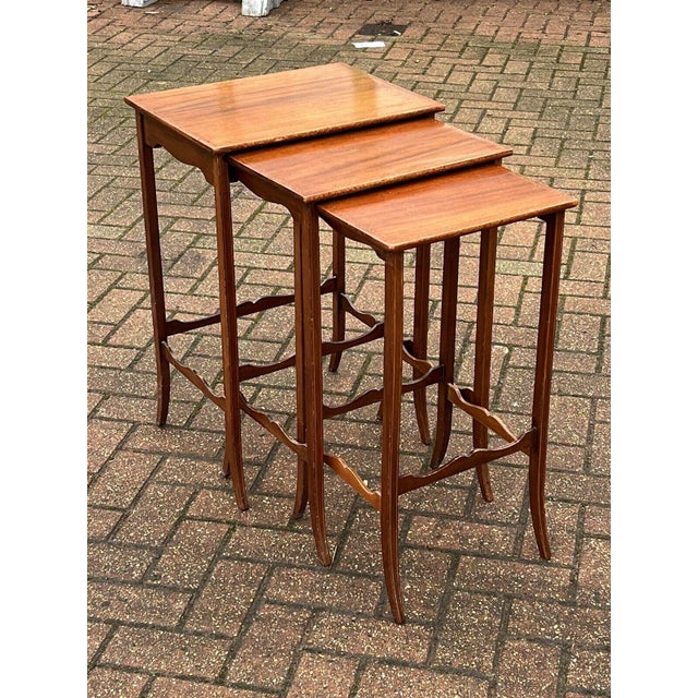 Edwardian Inlaid Mahogany Nesting Tables, Set of 3 For Sale - Image 3 of 10