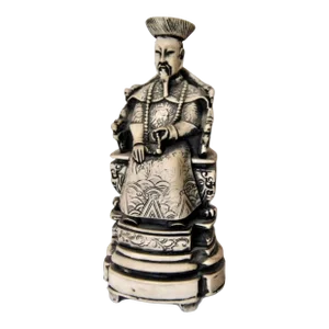 1940s Carved Chinese Emperor Statue Figurine in Imperial Throne and Outfit