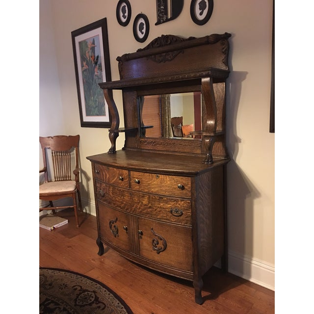 Antique Tiger Oak Sideboard & Mirrored Hutch Chairish