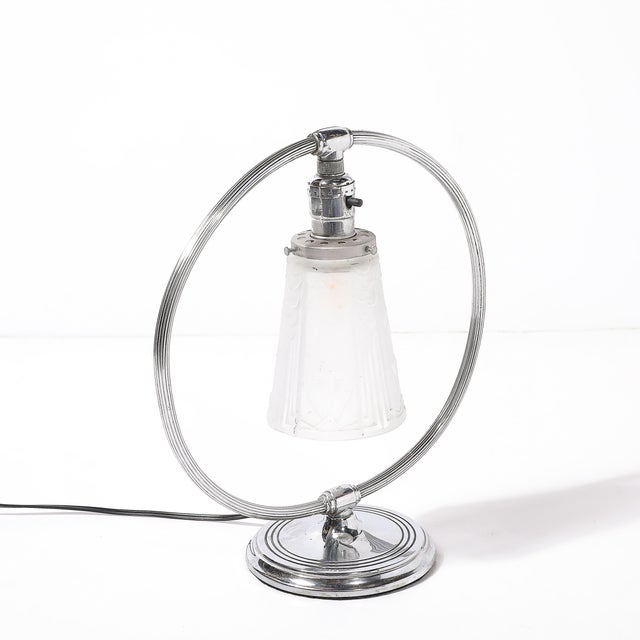 This sophisticated Art Deco table lamp, crafted in France circa 1935, is a brilliant presentation of the sleek, geometric...