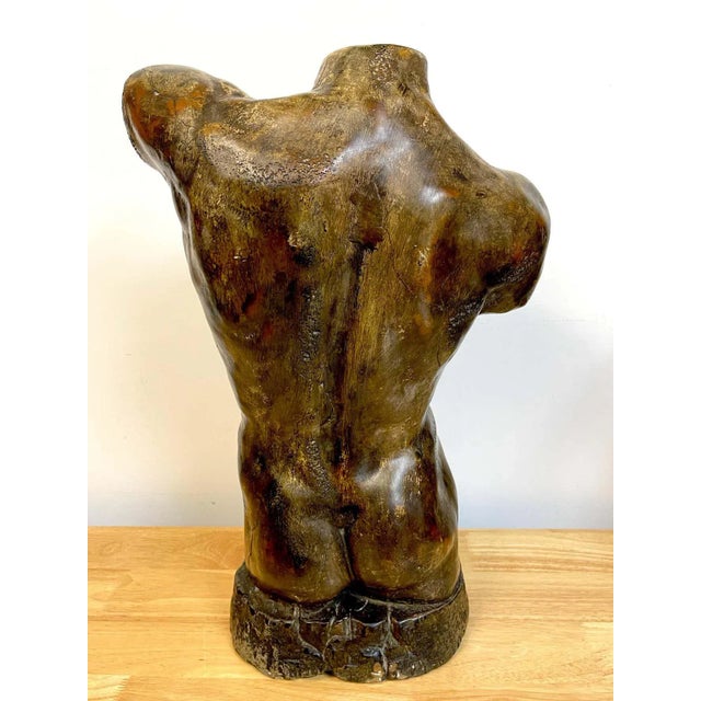 Modern Mid 20th Century French Modern Bronzed Plaster Sculpture of a Male Nude Torso For Sale - Image 3 of 13