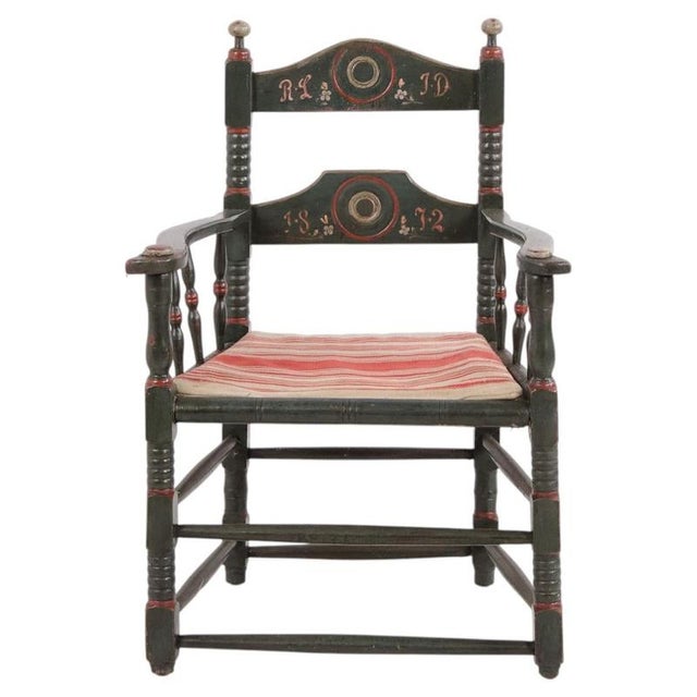 Antique Norwegian Folk Painted Chair, 1872 For Sale - Image 12 of 12