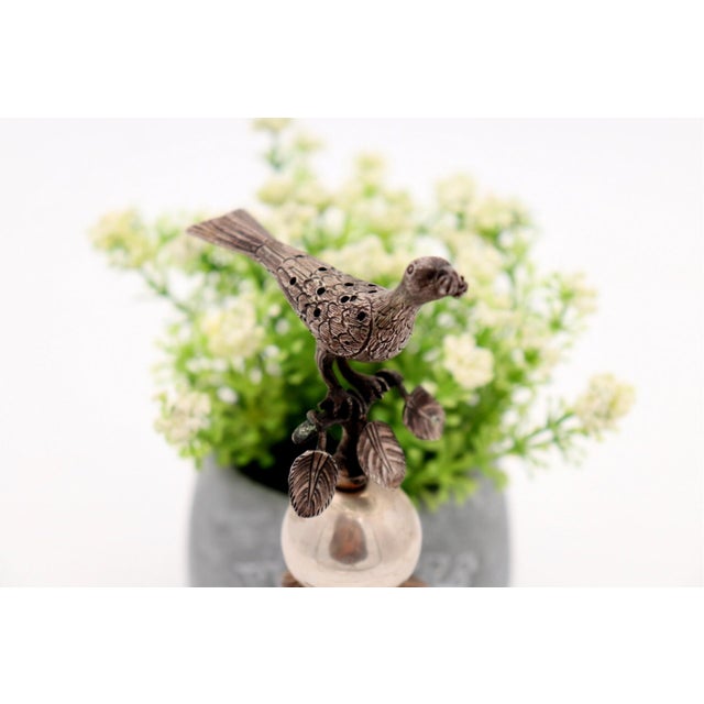 Silver Toothpick Holder with Bird For Sale - Image 3 of 7
