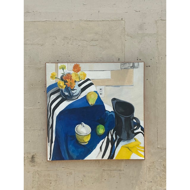 Vintage Boho Original Still Life Oil on Canvas For Sale - Image 9 of 9