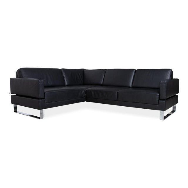 Brühl Alba Leather Corner Sofa, Black, Manual Function Sofa Couch For Sale - Image 17 of 17