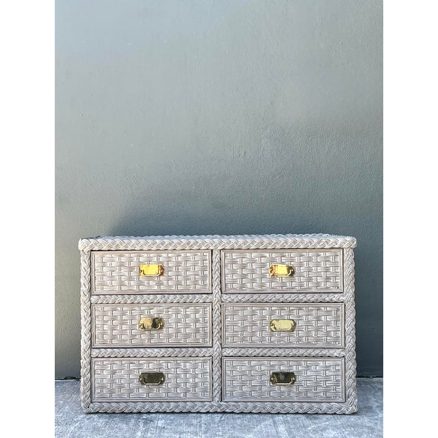 Vintage Washed Woven Rattan Dresser For Sale - Image 12 of 12