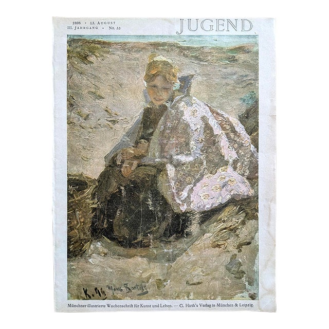 Original 1898 Jugend Magazine Cover No. 33 by Hans Von Bartels – "A Child in the Dunes" – German Art Nouveau Print For Sale