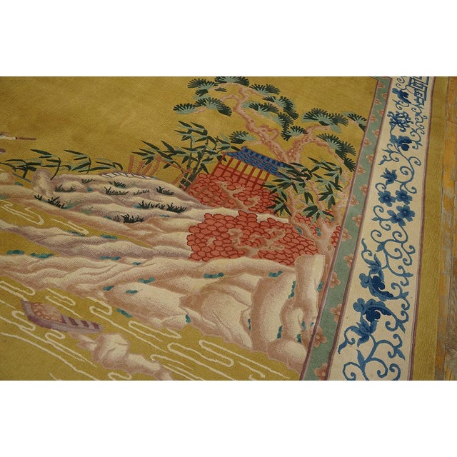 1930s Traditional Display of Chinese Culture on a Yellow Background Color Antique Chinese Art Deco Rug For Sale - Image 5 of 10