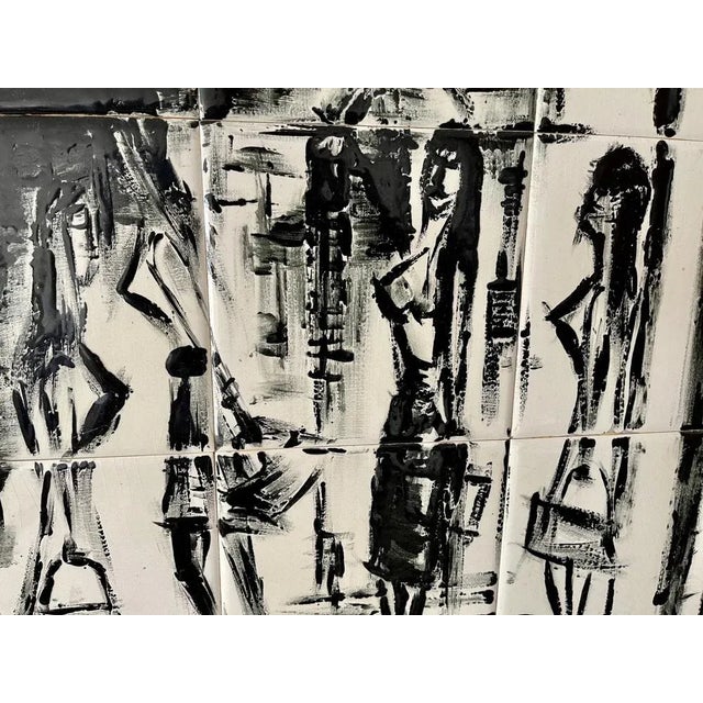 Impressive large ceramic panel composed of 15 separate tiles. This work depicts Jack the Ripper in front of a church,...