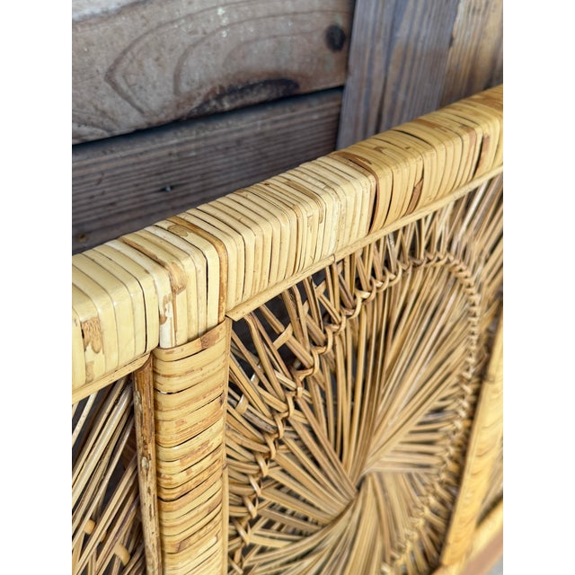 Contemporary Vintage Boho Coastal King-Size Sunburst Rattan Headboard For Sale - Image 3 of 12