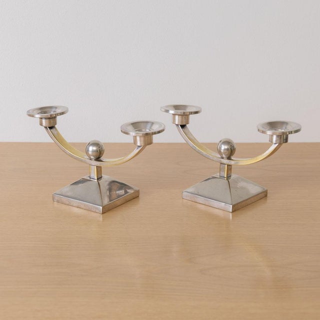 1930s 1930s Pair of French Art Deco Candleholders For Sale - Image 5 of 12