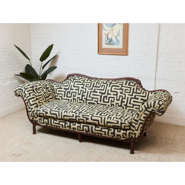 Vintage Victorian Chaise Lounge Sofa Carved Wood Frame For Sale - Image 4 of 12