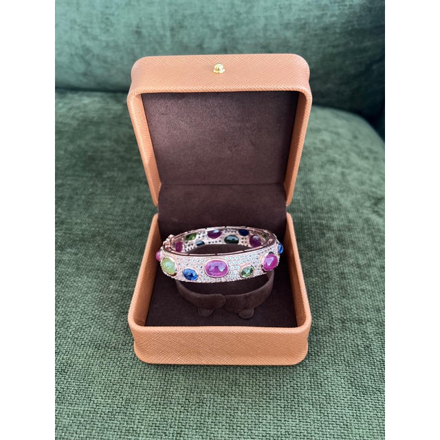 Pink Bochic "Capri" Ruby & Multi Color Gem & Sapphire Bangle Set In 18K Gold & Silver For Sale - Image 8 of 12