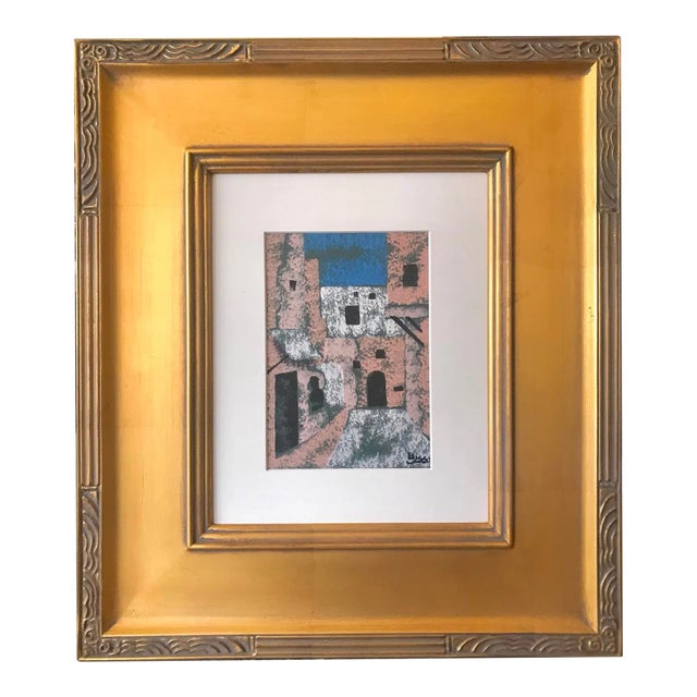 Vintage Modernist Painting of a Italian Mediterranean Village by Cirno Sergio Bissi For Sale