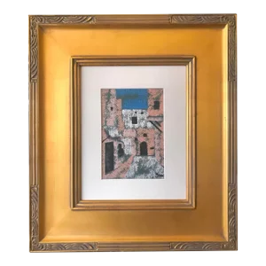 Vintage Modernist Painting of a Italian Mediterranean Village by Cirno Sergio Bissi