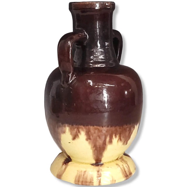 Rustic Vintage Double Handled Brown Drip Glaze Amphora Vase/Jug For Sale - Image 3 of 11