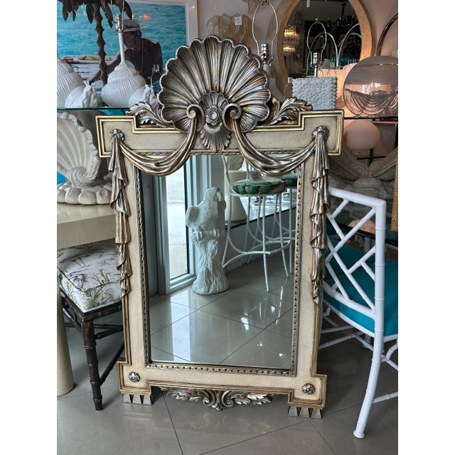 Silver Gold Gilt Shell Seashell Draped Wall Mirror Style of Dorothy Draper For Sale - Image 11 of 13