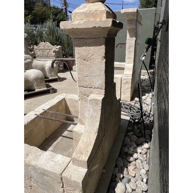 French Carved Limestone Fountain, Single Pillar With Ball Finial From Provence For Sale - Image 15 of 17