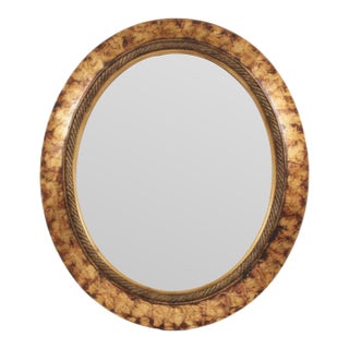 1980s Oval Wooden Wall Mirror With Painted Faux Tortoise Shell Frame For Sale