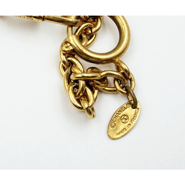 Metal 1980s Chanel Rare Vintage Gold Plated CC Stone Pearl Cross Large Brooch Pendant Necklace For Sale - Image 7 of 9