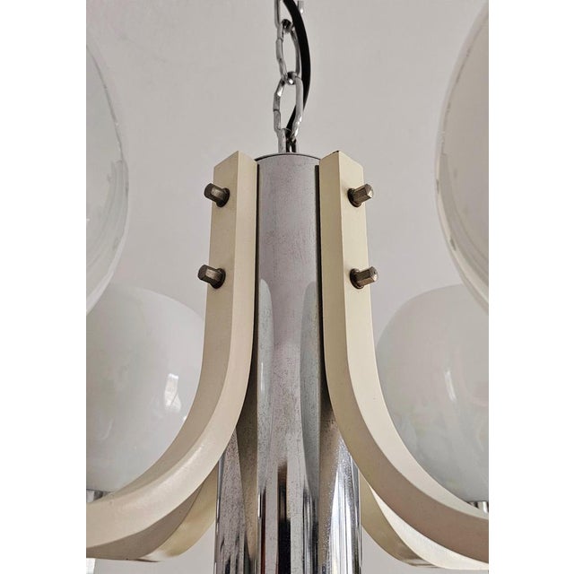 Space Age Eight-Light Chandelier with While Glass Shades, 1970s For Sale - Image 13 of 15