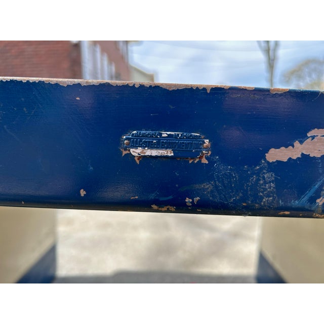 Blue Vintage Industrial Steel Work Desk With Blue Frame and White Formica Top For Sale - Image 8 of 9