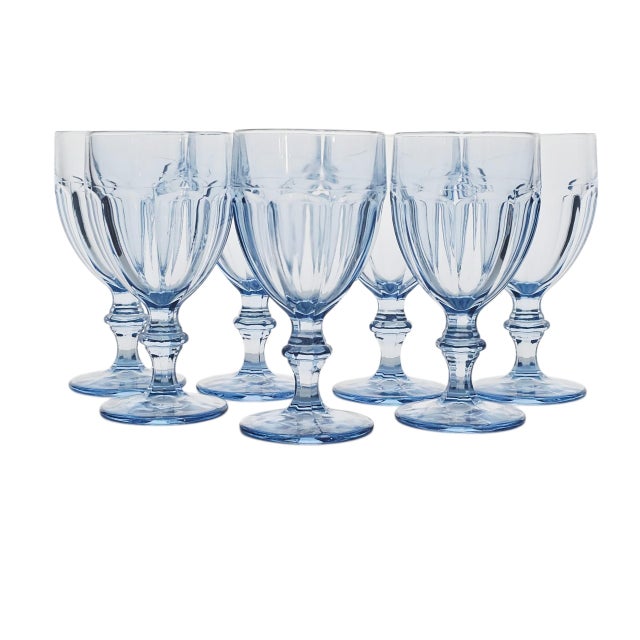 Libbey Glass Co. Mid 20th Century Libbey Gibraltar Misty Blue DuraTuff Goblets Set of 7 For Sale - Image 4 of 15