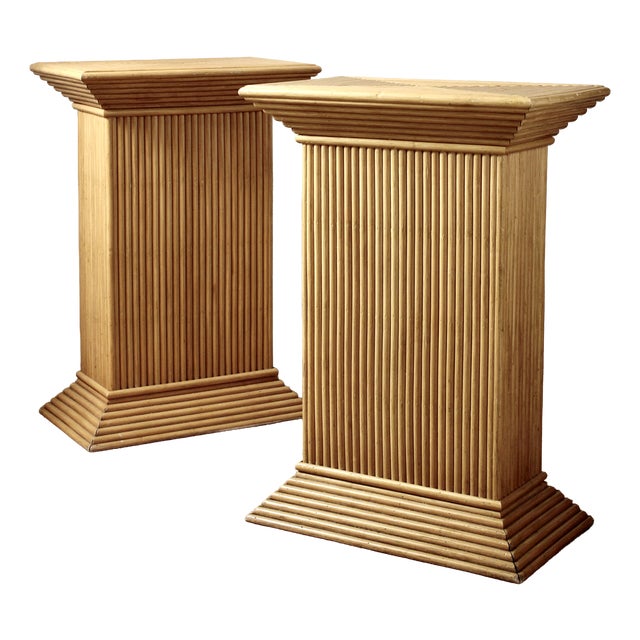 Bamboo and Rattan Column Pedestals by Cristina Celestino, 1960s, Set of 2 For Sale