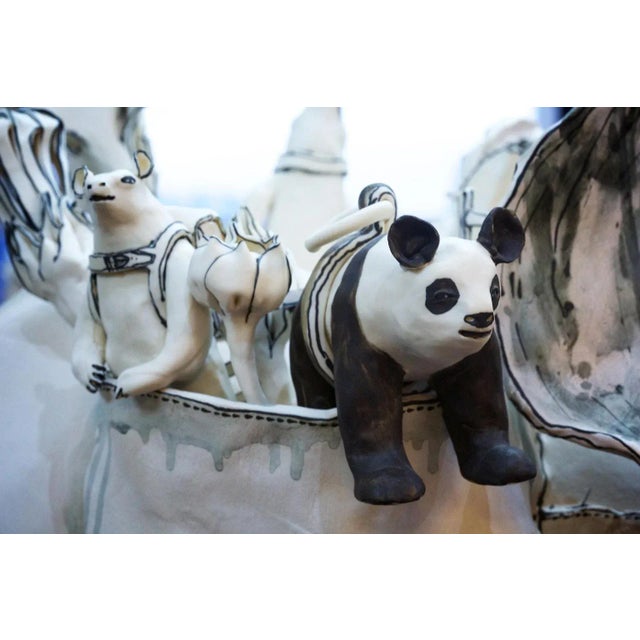 Elephant and Friends, Porcelain Freestanding Ceramic Sculpture with Animals, 2019 For Sale - Image 9 of 10