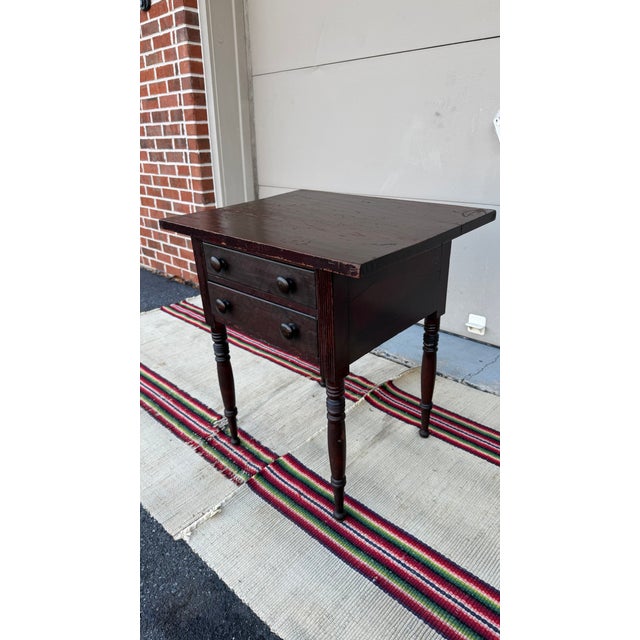 A Fine Antique Pennsylvania Country Sheraton 2 Drawer Side Table, Circa 1820's Made in Pennsylvania circa 1820-1830's...