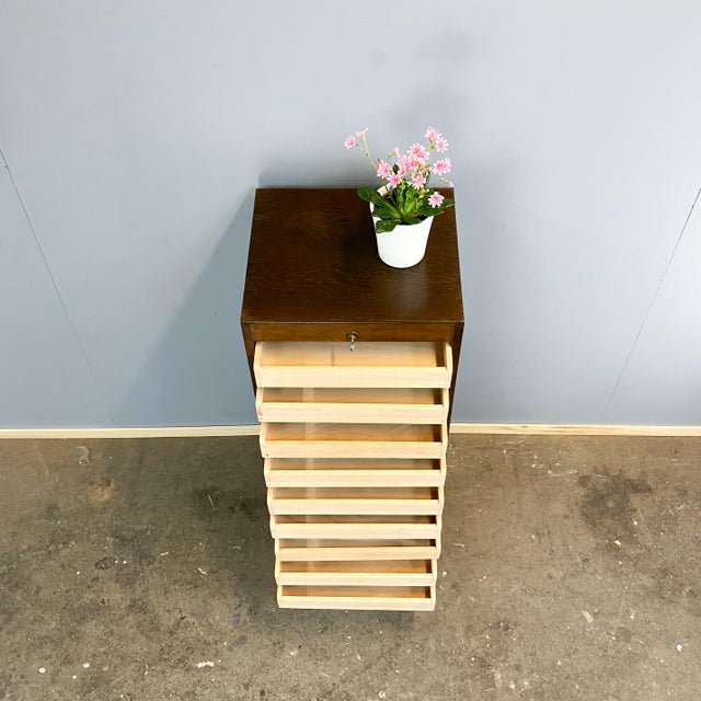 Brown Vintage Roller Shutter Cabinet in Dark Oak, 1950s For Sale - Image 8 of 12