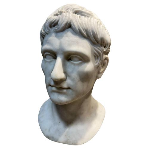 White Augustus Emperor Head in Carrara White Marble For Sale - Image 8 of 8