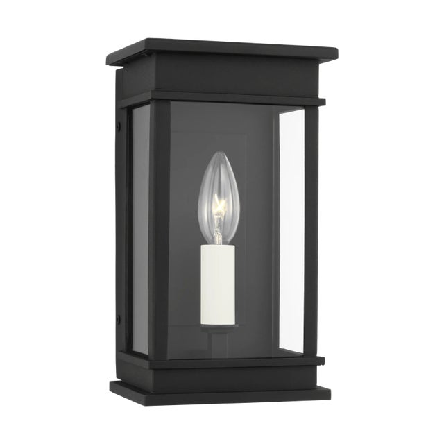 Transitional Chapman & Myers by Visual Comfort Studio Cupertino 1-Light Outdoor Medium Lantern Sconce in Textured Black For Sale - Image 3 of 9