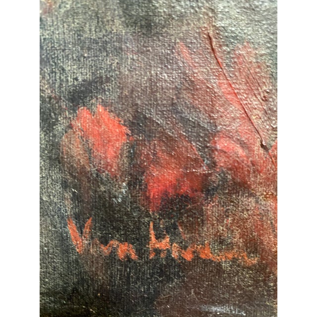 Wood Antique Oil on Canvas Portrait Painting of Beautiful Woman With Hibiscus Flower in Her Hair, Signed Vera Martin Circa 1920’s For Sale - Image 7 of 12