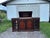 Mid-Century Modern Vintage Carved Mahogany Sideboard / Bar Cabinet With Gold-Tooled Leather For Sale - Image 3 of 12