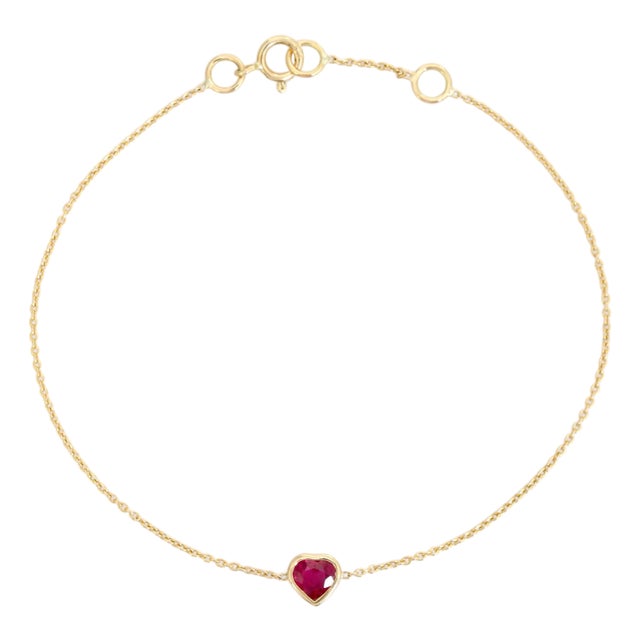 Vr Jewels Classic Bezel Set Ruby Heart Bracelet Chain in 14k Solid Gold For Sale